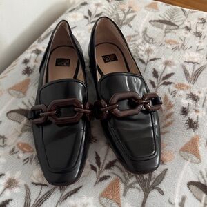 Louise et Cie Black Flats with Dark Brown Chain Detail